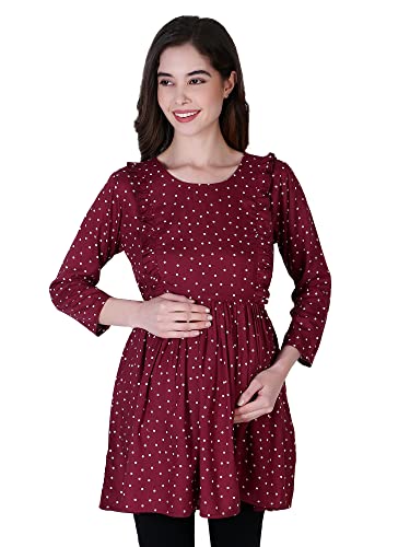 Image of ZUVINO Women's Maternity Feeding Top with Zip for Easy Nursing | Stylish Feeding Tops for Jeans | Maternity Short Kurti for Mothers | Nursing Dress for Women | 100% Rayon