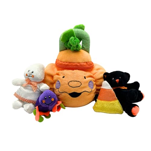 Image of The Original My First Halloween Pumpkin Playset for Babies - Plush Stuffed Pumpkin Toy with 4 Ct Sensory Toys (Cat, Ghost, Spider, Candy Corn) - Fun Keepsake by Genius Baby