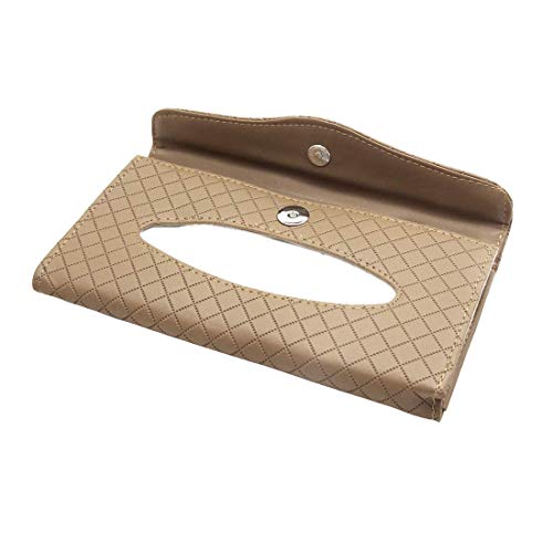 Image of Automaze PU Leather Car Sun Visor Back Seat Tissue Napkin Box Holder, Interior Car Accessories (Beige)