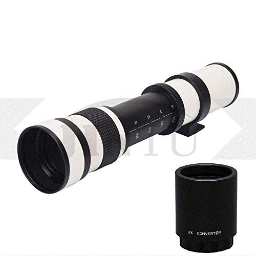 JINTU 420-1600mm f / 8.3 HDマニュアル望遠レンズ+ 2倍望遠レンズ D600 D610 D700 D750 D800 D800e D810 D810a D850 D3400 D5000 D5100 D5200 D5300 D5500 D5600 D7100 D7200 D7500カメラ白