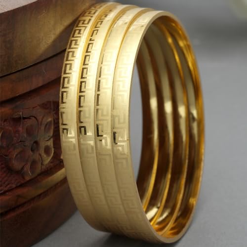 Image of ZENEME Set Of 4 Gold-Plated Textured Handcarfted Classic Bangles For Girls and Women