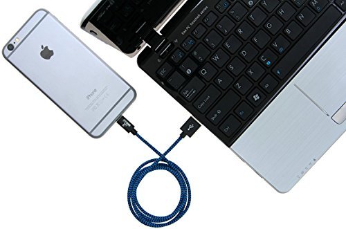 Cable USB trenzado ultra resistente de 3 pies para iPhone y iPad con rayas azules 3