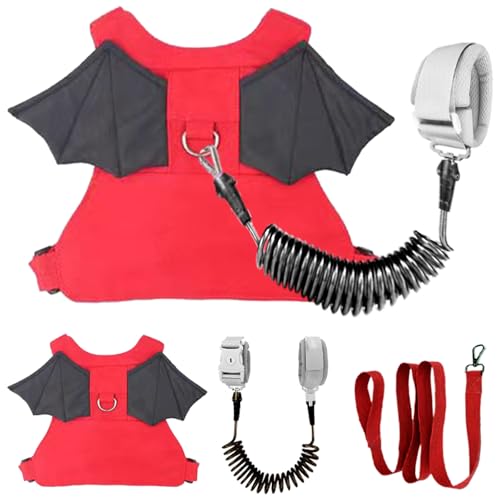 MTOMUYA Toddler Harness + Anti Lost Wrist Link - Baby Leash Wristband with lock, Child Safety Harness for Girls/Boys, Kid Leash Traction Rope Walking Assistant, Cute Holiday Travel Christmas Gift, Red