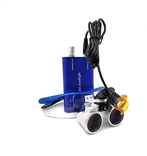 Image of EAST Brand 3.5X 420mm Working Distance Optical Glass Surgical Binocular Loupes and LED Head Light Lamp with Filter Aluminum Box Style (Blue)
