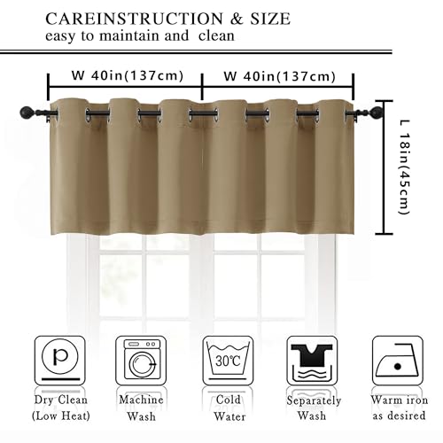 Image of Simplebrand Taupe Kitchen Valances for Windows 18 Inches Long 2 Pack, Room Darkening Window Valances for Living Room, Grommet Short Straight Drape Kitchen Curtains for Bedroom Kids Room, 40Wx18L