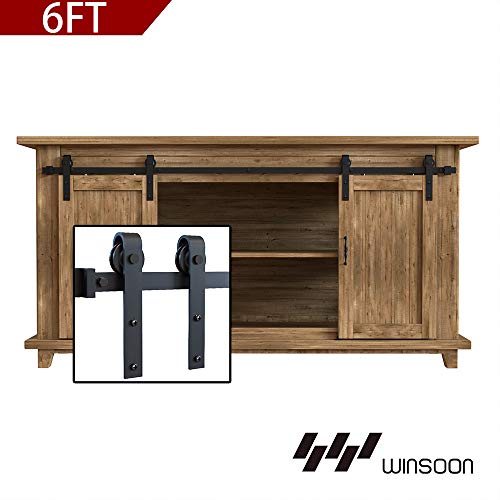 WINSOON 6FT Super Mini Sliding Barn Door Cabinet Hardware Kit for Double Doors