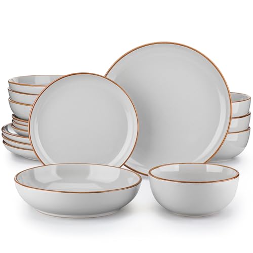 vancasso Dinner Sets, Nymph Grey Plates and Bowls Set, 16-Piece Color Glaze Crockery Set with 10.5in Dinner Plate, 8in Salad Plate, 1340ml Pasta Bowl and 800ml Cereal Bowl