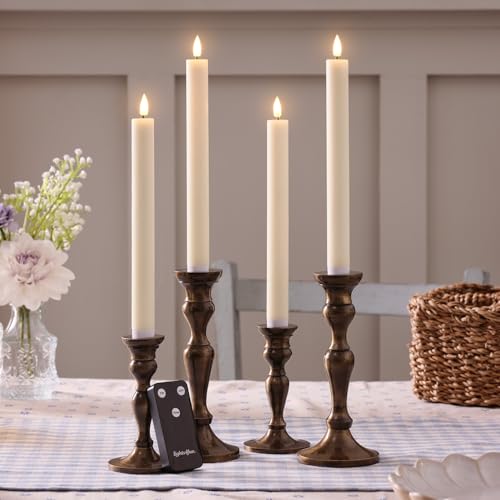 Lights4fun Set of 4 Ivory Real Wax Rechargeable USB TruGlow® Flameless LED Taper Dinner Candles with Remote Control & Timer