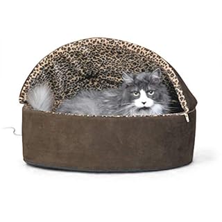 K&H PET PRODUCTS Thermo-Kitty Deluxe Hooded Cat Bed, Large 20", 4W, Mocha Leopard (B07HMLT6SG)