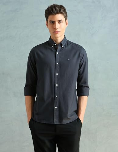 Image of Arrow Sport Solid Slim Fit Cotton Shirt for Men - Full Sleeve Mens Casual Shirts