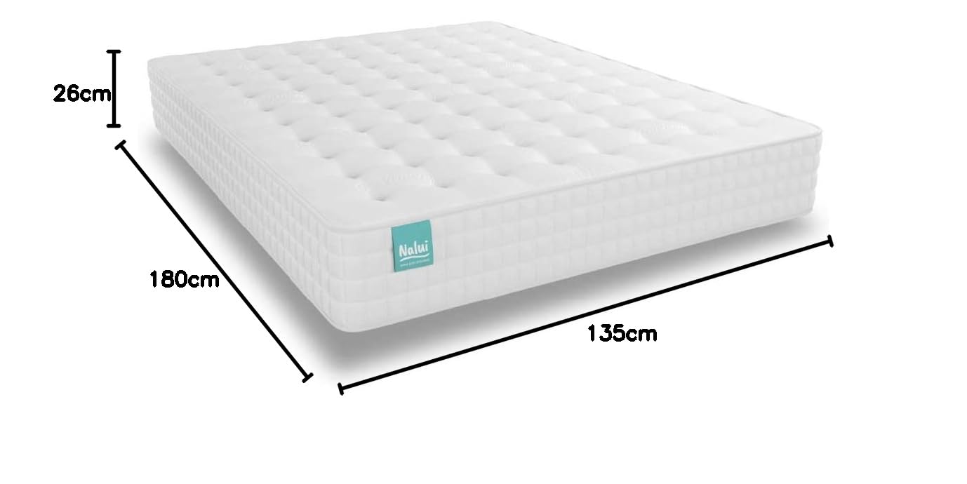 NALUI - Materac Przegubowe łóżko ze sprężynami Galana 135x180cm z wiskozowym żelem, tkaniną Strech Cashmere i oddychającą tkaniną 3D. Wysokość: ±26cm | Miękka jędrność | Wyprodukowano w Polsce