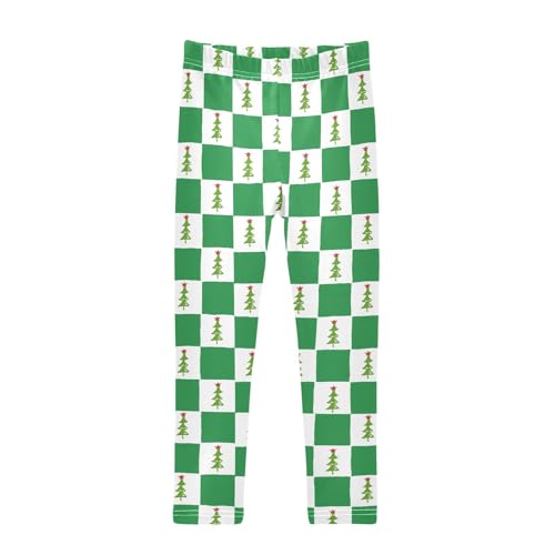 CaTaKu Girls Leggings Checkerboard Christmas Tree Leggings for Girls Kids Athletic Workout Yoga Pants Size 4-10T