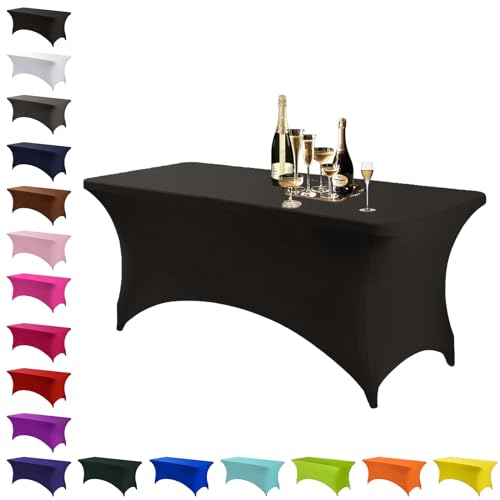 Spandex Stretch Tischdecke Schwarze,6FT Hohem Elastik und knitterfreie rechteckige Stretch Tischdecke,Elastische Tischdecken für Geburtstags,Hochzeit,Weihnachten,Halloween,Bankett Tischdekoration