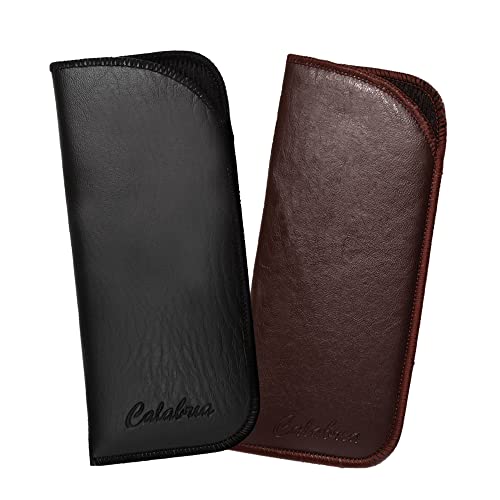 Calabria Half Slip Soft Eyeglass Case 2 PACK-1 Black &1 Brown Syn.Leather & Felt