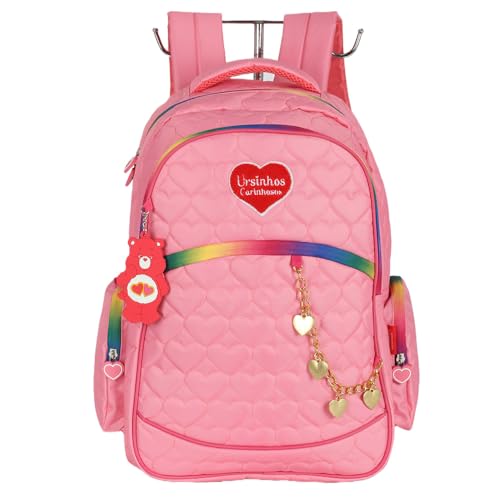 Ursinhos Carinhosos Mochila de Costas Escolar com Bolso para Notebook Rosa 21L