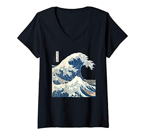 Womens The Great Wave off Kanagawa - Japanese Vintage Art V-Neck T-Shirt