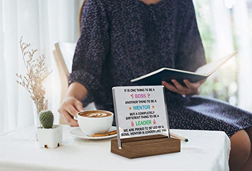 Boss Mentor Leader Keepsake - Funny Clear Desk Decorative Sign With Wood Stand, Inspirational Home Office Retirement Plaque Sign For Coworkers, Boss, Mentor, Leader Leader Retirement Gifts #TOP3