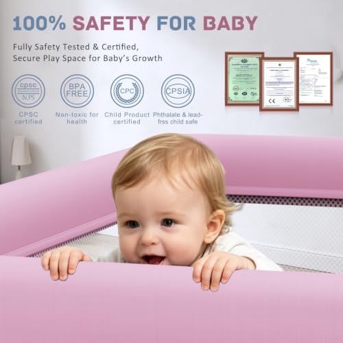 Image of TOREVSIOR Foldable Baby Playpen with Mat, 50 inchx71 inch F oldable P laypen for Babies and Toddlers, Indoor & Outdoor Kids Safety Play Pen, Portable Play Yard, Foldable Baby Playpen with 50 Ocean Balls