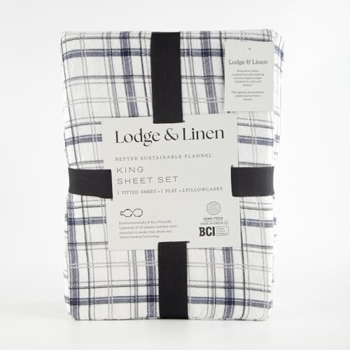 Flannel Sheets King Size Rich Cotton -High GSM Flannel Bed Sheet Deep Pockets - Warm & Cozy Flannel Sheet Set for All Seasons (Plaid on Chambray)