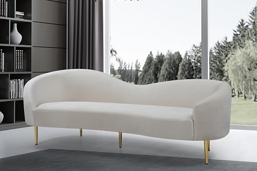 Image of Rosewood Luxury Curved Sofa in Premium Velvet-Fabric | Solid Wood Structure | High Density Foam | Sturdy Golden Legs | Comfortable & Stylish Couch for Modern Living Room (Cream, 3 Seater)
