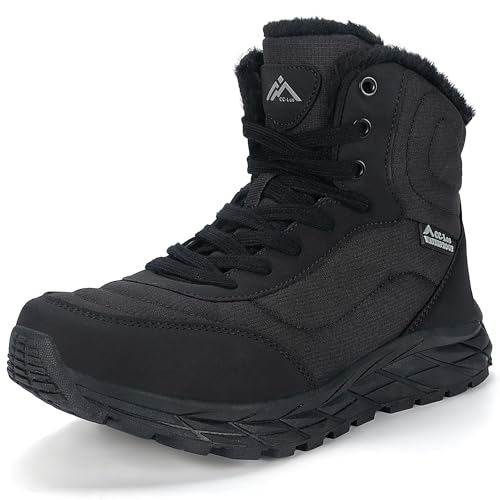 CC-Los Damen Winterstiefel Wasserdicht mit Warmem Kunstfellfutter, Rutschfeste Outdoor Knöchelstiefel für Schnee, Wandern und Kaltes Wetter | Schwarz 39