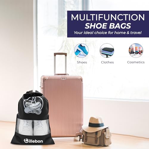 Image of Billebon Shoe Bag for Travel Bag for Man & Women Shoe Cover for Storage at Home Gym Reusable Travelling Accessories Organizer Pouch Travel Essentials Footwear Bags for Travelling Men -Pack of 6, Black