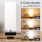 Beside Table Lamp-Bedroom 3-Way Dimmable Solid Wood Lamps with Modern Fabric Shade Reading Nightstand Lamps for Living Room, Kids Room, College Dorm, Office (LED Bulb Included)