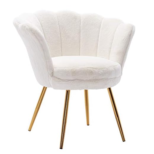 Comfy Desk Chair no Wheels, Faux Fur Accent Chair, Vanity Chair for Living Room with Golden Legs, Bedroom, Dining Room, Fur White