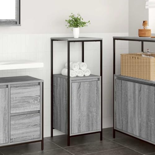 Gecheer Mueble de baño con estantes Gris Sonoma 36x35x95 cm,Columna Baño,Armario Baño,Armario Multiusos,Mueble Auxiliar Baño