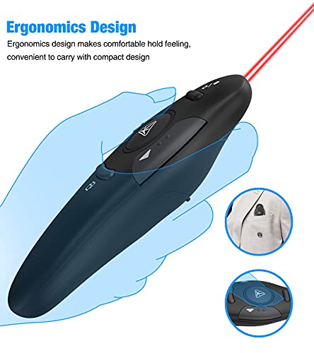 DINOSTRIKE Presentation Clicker with Red Laser Pointer, RF 2.4GHz USB Wireless Presenter Remote Slide Clicker for Powerpoint Presentations for Computer Laptop Office Classroom