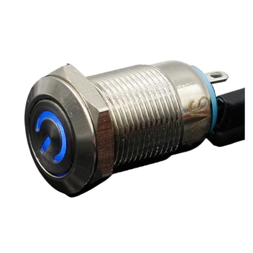 Bouton poussoir de verrouillage 12mm en metal avec anneau led bleu 24v chic