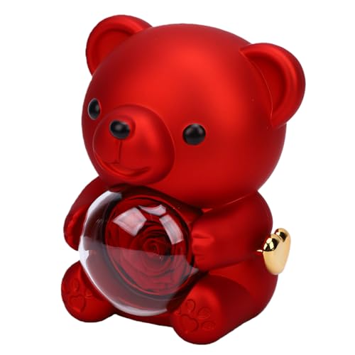 Riuulity Oso con Rosa Preservada, Joyero de Flor con Compartimento Secreto, Regalo Romántico para Esposa, Madre, Novia, San Valentín, Día de la Madre y Aniversario.