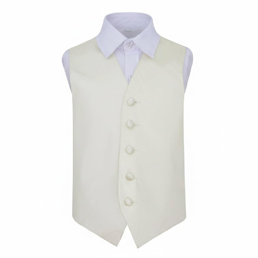 DQT Boys Plain Satin Waistcoat - Wedding Pageboy Formal Suit Vest - Ivory 7-8 Years (28")