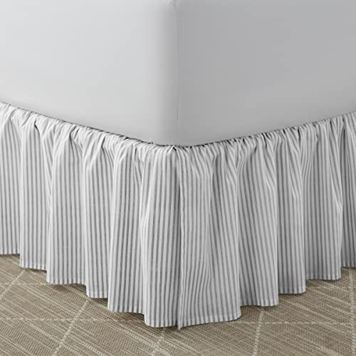 Image of Laura Ashley - Twin Size Ruffled Bed Skirt, Lightweight Cotton Bedding with 14.5 inch Drop & Smooth Hand Feel, College Dorm Room Essentials (Ticking Stripe Grey)