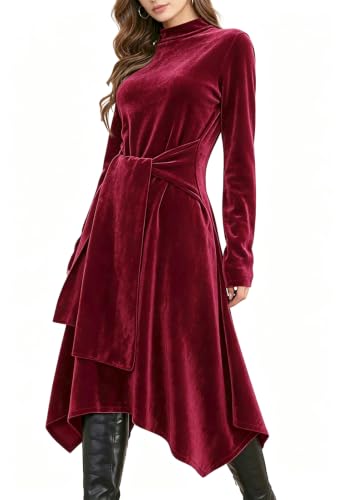 Image of Jayscreate Women's 2023 Long Sleeve Sweater Dress Fall Winter Midi Tie Front Knit High Waist Business Casual Dress