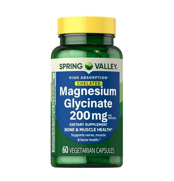 Spring Valley Magnesium Glycinate 200 mg Capsules, Supports Bone & Joint Health (200 mg / 60 Capsules)