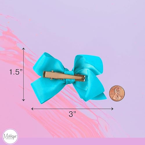 Image of Small Solid Bow for Girls - Set of 12 (Blue)