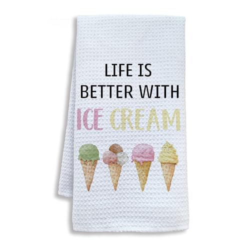 Image of Summer Ice Cream Kitchen Towels, Ice Cream Lovers Gifts Dish Tea Towels for Kitchen, Cute Sweet Summer Hand Towels for Kids Bathroom Decor, 16x24 Inch