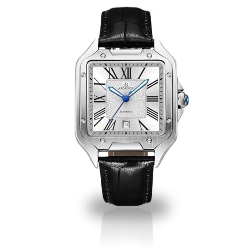 ASOROCK WATCHES Silver/White Diplomat | 42 mm Automatic Homage Mens Watch | Vintage Square Tank Silhouette Watch