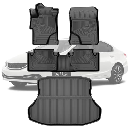 Alfombrillas y forro de carga compatibles con Honda Civic 2015 2014 2013 2012, DISUTOGO para todo tipo de clima, para sedán Civic de 9ª generación, incluye 1ª y 2ª fila y alfombrilla de carga (solo