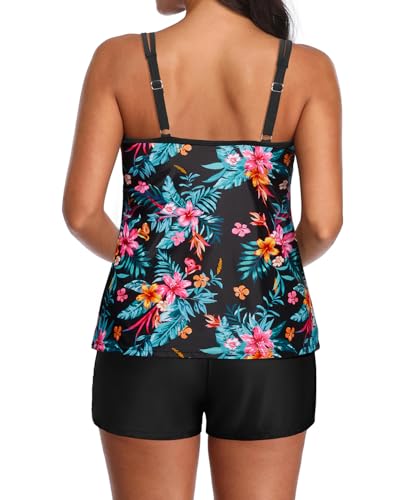 Image of Tempt Me Two Piece Tankini Swimsuits for Women Tummy Control Bathing Suit with Shorts Athletic Two Side Pockets Swimwear