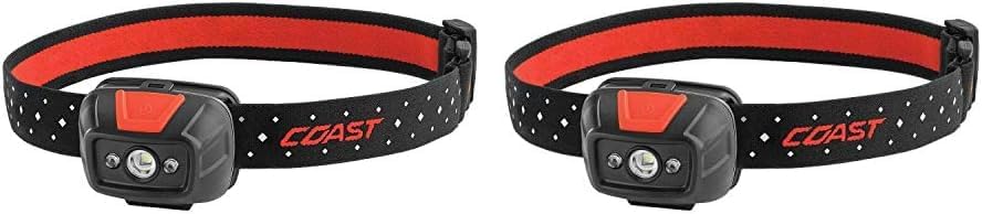 Coast FL19 - Linterna frontal LED de 365 lúmenes de doble color (blanco y rojo) incluidos, baterías y clips para casco duro, color negro (paquete de