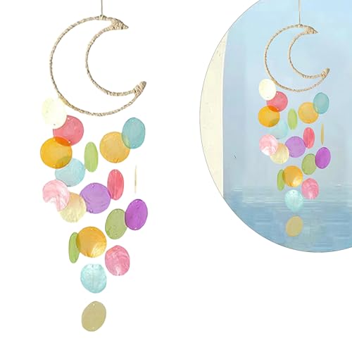 LUMOOM Campanelli a vento boho decorativi, ghirlande di acchiappasogni, suono unico magnifico, scacciapensibili da giardino, decorazione da appendere per terrazze, prato, giardino, luna (multicolore)