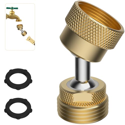 Image of All-Metal Garden Hose Adapter, Swivel 3 /4 inch GHT Hose Protector, Male Female | Swivel Brass, Flexible Pipe Kink Protector, Dual Rotation at Both Ends, Outdoor Faucet Connector