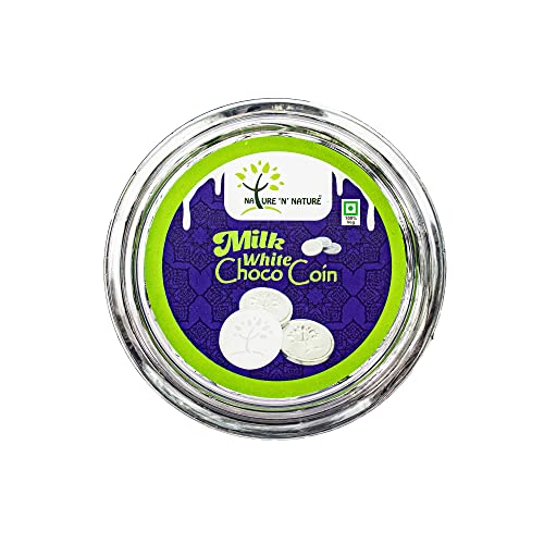 NATURE 'N' NATURE Silver Coin White Milk Chocolates, 135gms Round Gift Pack, 60pcs, Coin Chocolate Gifts for Holi, Rakhi, Diwali, Anniversary, Birthday, Christmas, Valentines