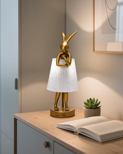 Bunny Rabbit Cordless Table Lamp – 5000mAh Rechargeable Battery Powered LED Night Light Cute Vintage Animal Desk Bedside Lamp with Linen Shade for Kids Room Nursery Home Decor Gift (Pattern)