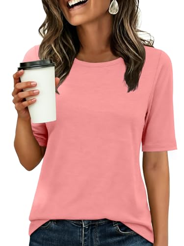 Image of ANRABESS Womens Half Sleeve Tops Crewneck Shirts Basic Fit Work Tee