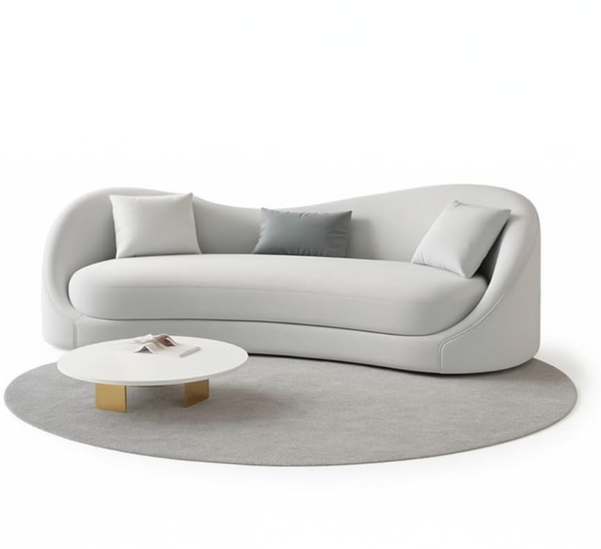 Image of Stylish Velvet Curved Modern Style Low Height 3 Seater Sofa with 3 Pillows (Grey)