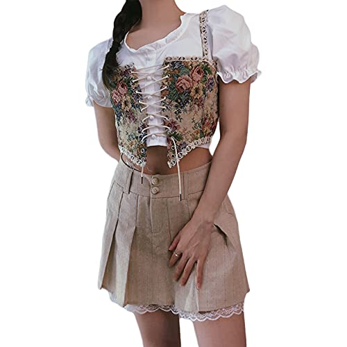 Women Sexy Underbust Corset Belt Bustier Lace-up Cinch Belt Tied Corset Cincher Tight Shaper Corset Top Trainer (X-Large, Vintage Floral)