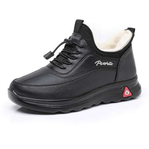 Los Hombres De Cuero Casual Botas De Nieve Antideslizante Cómodo Impermeable Ligero Al Aire Libre Senderismo Negro 39 EU
